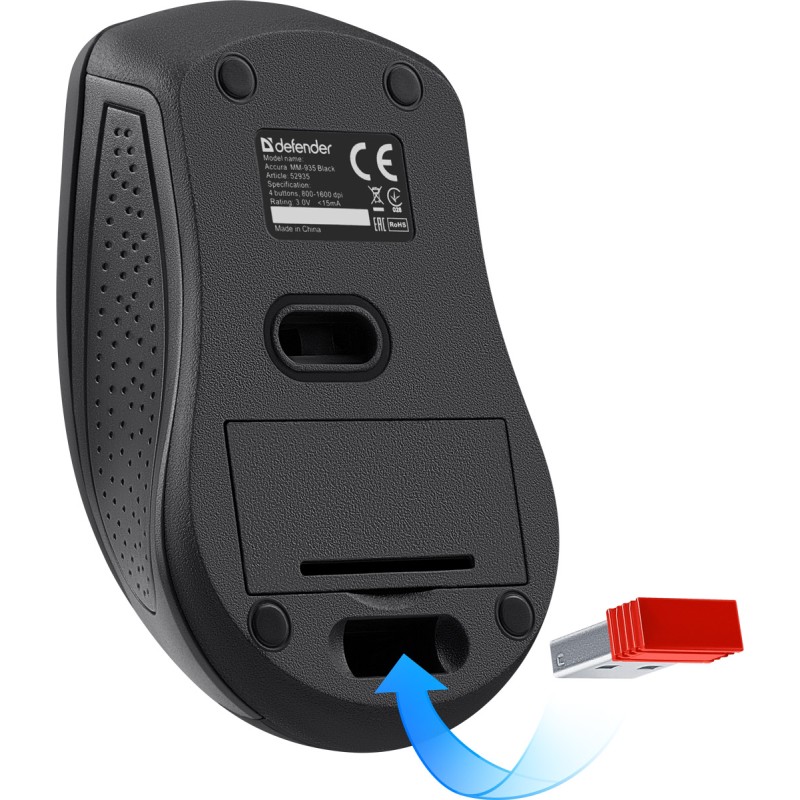 Мишка Defender Accura MM-935 бездротова, 4 кн. до 1600 dpi, чорна