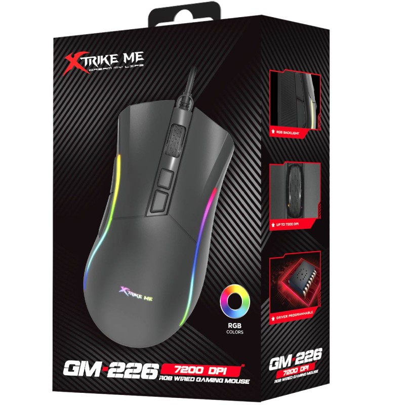 Мишка XTRIKE ME GM-226, ігрова, USB, 7200dpi., 7кн.,RGB, чорна