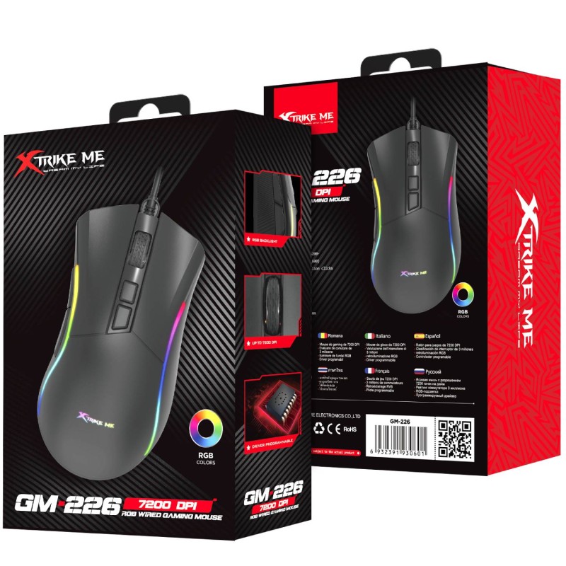Мишка XTRIKE ME GM-226, ігрова, USB, 7200dpi., 7кн.,RGB, чорна