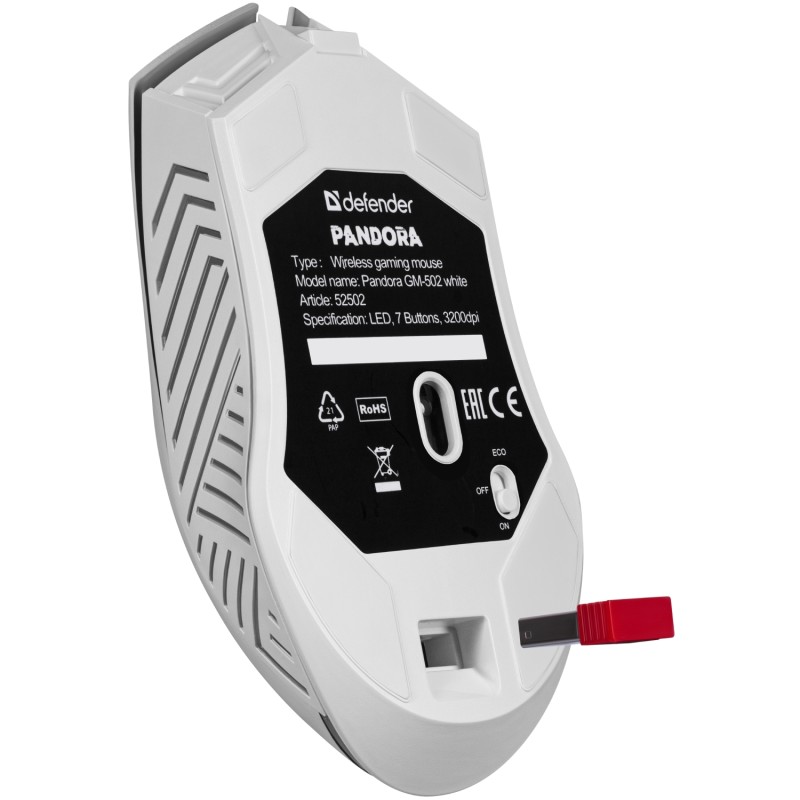 Мишка Defender Pandora GM-502, бездротова, ігрова, 7кн., 3200 dpi., 500 mAh, біла Мишка Defender Pandora GM-502, бездротова, ігрова, 7кн., 3200 dpi., 500 mAh, біла
