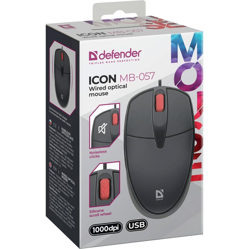 Мишка Defender Icon MB-057, 3кн.,1000 dpi, безшумна, чорна