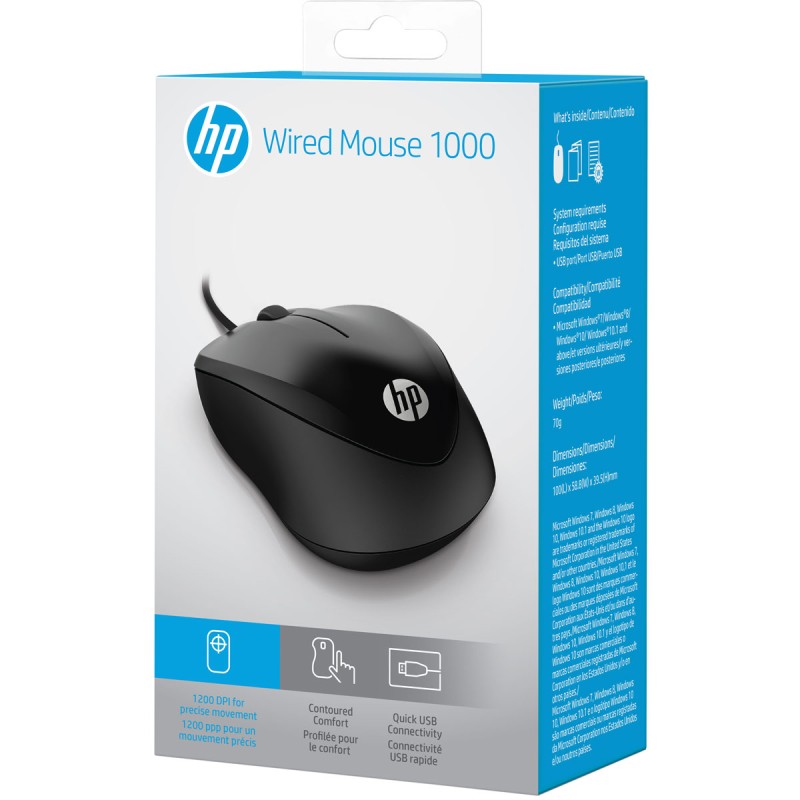 Мишка HP 1000 Wired Mouse, 3 кн., 1200 dpi, чорна