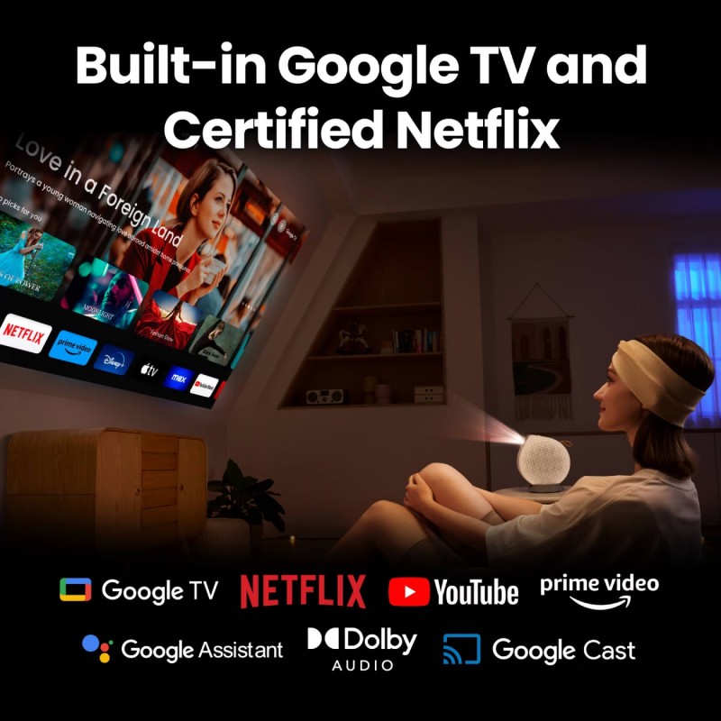 Проєктор BENQ GV50, лазерний,DLP,1080P,ANSI 500Lm,100000:1,Android11,HDMI,USB,Wi-Fi,BT5.0,16:9,білий