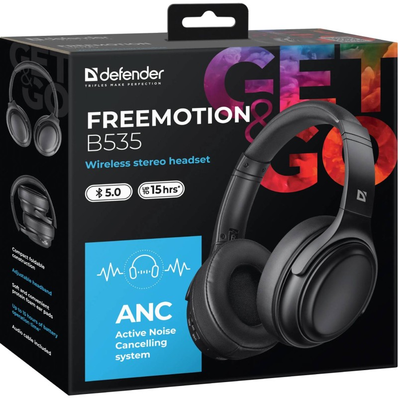 Гарнітура Defender FreeMotion B535, Bluetooth+3,5мм, ANC, Black
