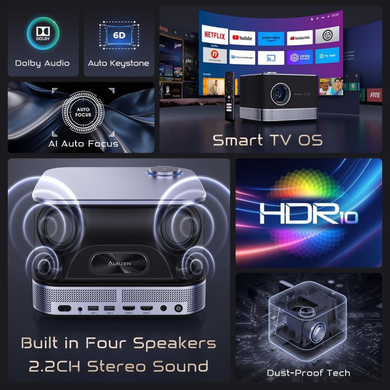 Проєктор Aurzen Boom 3 FullHD 500 ANSI Lm 16:9/4:3, 2*HDMI, 2*USB, Android Smart TV, Wifi, 36W, чорн Проєктор Aurzen Boom 3 FullHD 500 ANSI Lm 16:9/4:3, 2*HDMI, 2*USB, Android Smart TV, Wifi, 36W, чорн