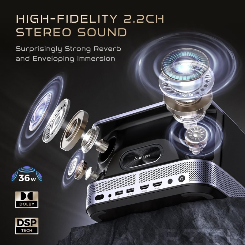 Проектор Aurzen Boom 3 Full HD 500 ANSI Lm 16:9/4:3 HDMI Android With Web OS Wifi 5 чорний