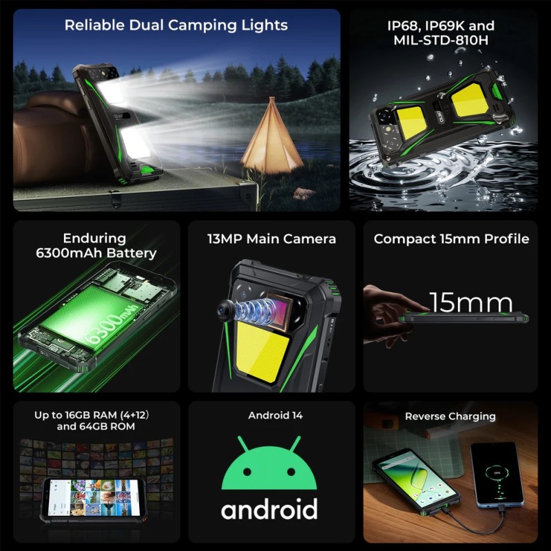 Смартфон Oukitel G5 6" HD+ /4GB/128GB T310 /6300mAh /13+5Мп/ IP69K/Green