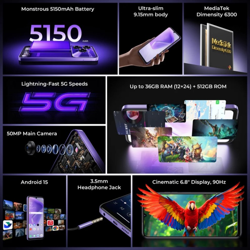 Смартфон Oukitel C6 5G 6.8" HD+ /8GB/256GB/ Dimensity 6300 /5150mAh/ 50+5Мп / Black Смартфон Oukitel C6 5G 6.8" HD+ /8GB/256GB/ Dimensity 6300 /5150mAh/ 50+5Мп / Black