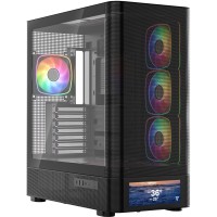 Корпус Modecom VOLCANO AQ500 ARGB MIDI FRONT LCD 6,2”, 4x120mm fans BLACK без БЖ ATX