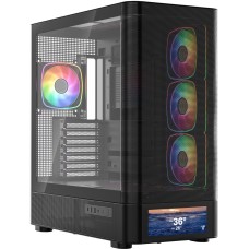 Корпус Modecom VOLCANO AQ500 ARGB MIDI FRONT LCD 6,2”, 4x120mm fans BLACK без БЖ ATX