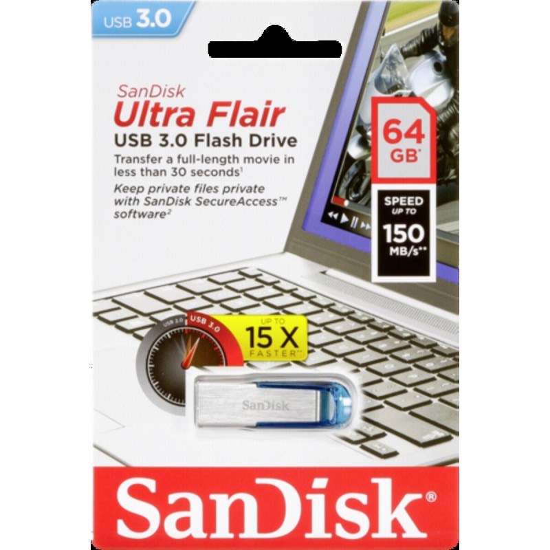 Flash SanDisk USB 3.0 Ultra Flair 64Gb Blue
