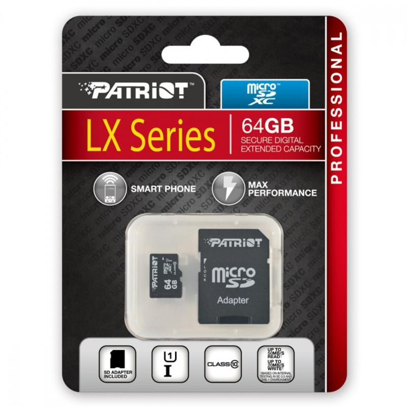 microSDXC (UHS-1) Patriot LX Series 64Gb class 10 (adapter SD)