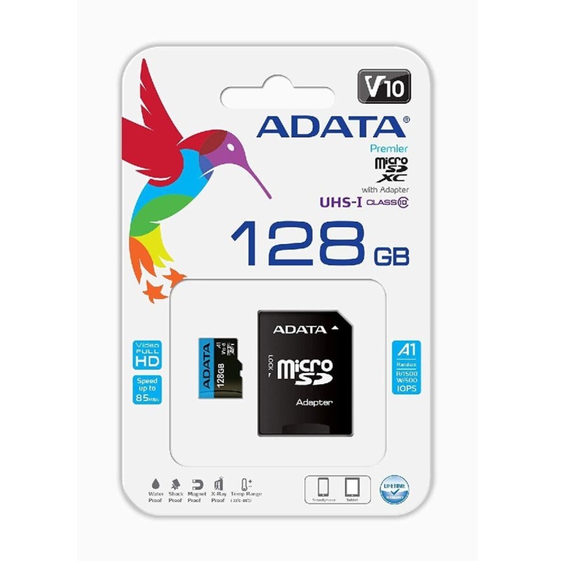 microSDXC (UHS-1) A-DATA Premier 128Gb Class 10 А1 (R-100Mb/s) (adapter SD)