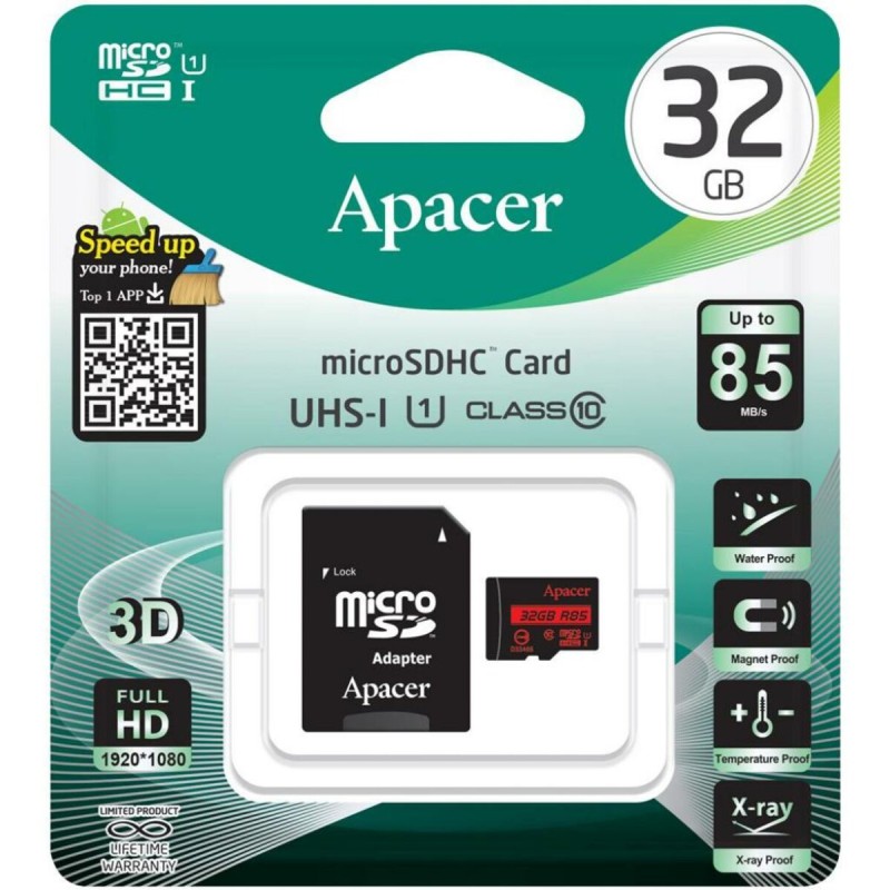 microSDHC (UHS-1) Apacer 32Gb 10 R85MB/s (adapter SD)