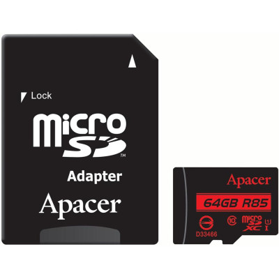 microSDXC (UHS-1) Apacer 64Gb class 10 R85MB/s (adapter SD)