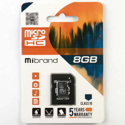 microSDHC Mibrand 8Gb class 10 (adapter SD)