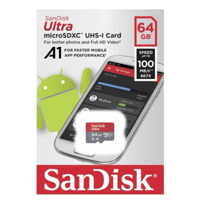 microSDXC (UHS-1) SanDisk Ultra 64Gb class 10 A1 (100Mb/s)