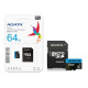 microSDXC (UHS-1) A-DATA Premier 64Gb Class 10 A1 (R-100Mb/s) (adapter SD)
