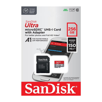 microSDXC (UHS-1) SanDisk Ultra 256Gb class 10 A1 (150MB/s) (adapter SD)