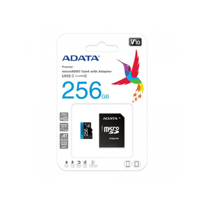 microSDXC (UHS-1) A-DATA Premier 256Gb Class 10 А1 (R-100Mb/s) (adapter SD)