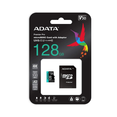 microSDXC (UHS-1 U3) A-DATA Premier Pro 128Gb Class 10 V30S A2 (R-100Mb/s W85Mb/s) (adapter SD)