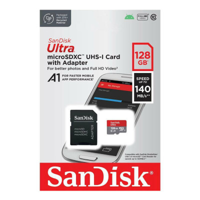 microSDXC (UHS-1) SanDisk Ultra 128Gb class 10 A1 (140Mb/s) (adapter)