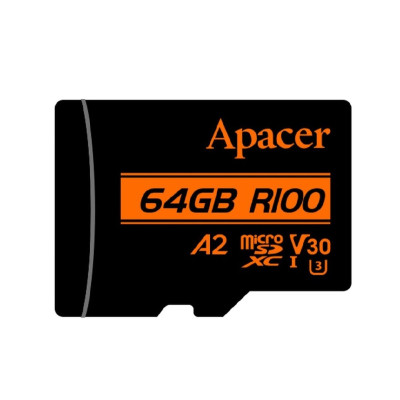 microSDXC (UHS-1 U3) Apacer A2 64Gb class 10 V30 (R100MB/s, W80MB/s) (adapter SD)