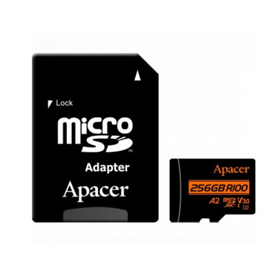 microSDXC (UHS-1 U3) Apacer A2 256Gb class 10 V30 (R100MB/s, W80MB/s) (adapter SD)