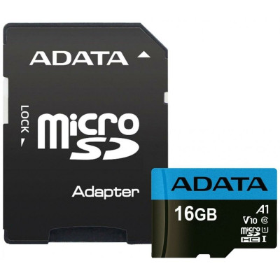 microSDHC (UHS-1) A-DATA Premier 16Gb Class 10 A1 (R-100Mb/s) (adapter SD)