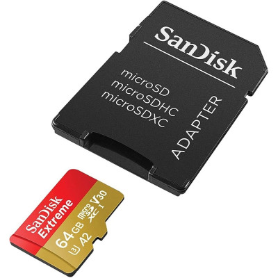 microSDXC (UHS-1 U3) SanDisk Extreme A2 64Gb class 10 V30 (R170MB/s, W80MB/s) (adapter SD)
