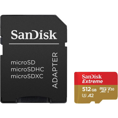 microSDXC (UHS-1 U3) SanDisk Extreme A2 512Gb class 10 V30 (R190MB/s,W130MB/s) (adapter SD)