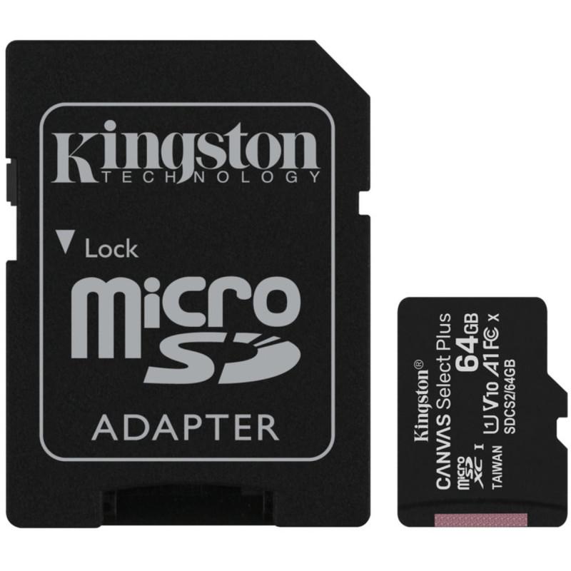microSDXC (UHS-1) Kingston Canvas Select Plus 64Gb 10 А1 (R-100MB/s) (adapter SD)