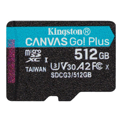 microSDXC (UHS-1 U3) Kingston Canvas Go Plus 512Gb class 10 A2 V30 (R170MB/s, W90MB/s)