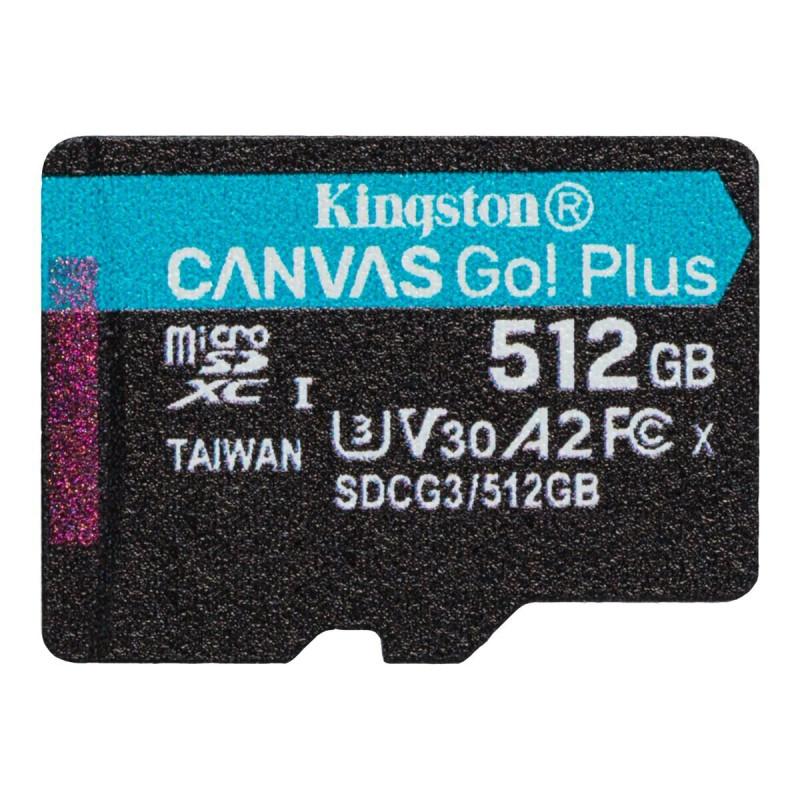 microSDXC (UHS-1 U3) Kingston Canvas Go Plus 512Gb Class 10 A2 V30 (R170MB/s, W90MB/s)