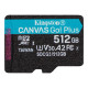 microSDXC (UHS-1 U3) Kingston Canvas Go Plus 512Gb class 10 A2 V30 (R170MB/s, W90MB/s)