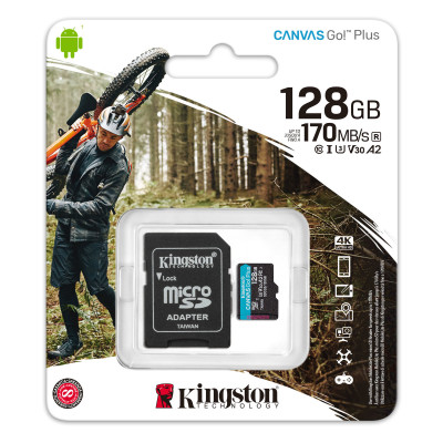microSDXC (UHS-1 U3) Kingston Canvas Go Plus 128Gb 10 A2 V30 (R170MB/s, W90MB/s) (adapter SD)