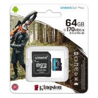 microSDXC (UHS-1 U3) Kingston Canvas Go Plus 64Gb 10 A2 V30 (R170MB/s, W70MB/s) (adapter SD)