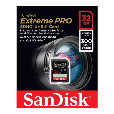 SDXC (UHS-II U3) SanDisk Extreme Pro 32Gb class 10 V90 (R300MB/s, W260MB/s)