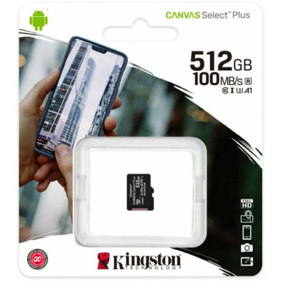 microSDXC (UHS-1) Kingston Canvas Select Plus 512Gb class 10 А1 (R-100MB/s)