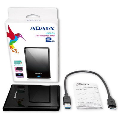 PHD External 2.5'' ADATA USB 3.2 Gen. 1 DashDrive Classic HV620S 1TB Slim Black (AHV620S-1TU31-CBK)