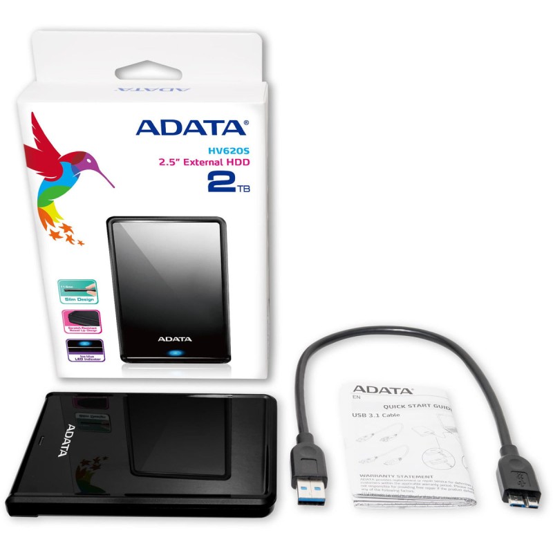 Зовнішній жорсткий диск PHD External 2.5'' ADATA USB 3.2 Gen. 1 DashDrive Classic HV620S 2TB Slim Black (AHV620S-2TU31-CBK)