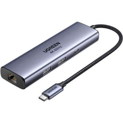 Док-станція для ноутбука (хаб USB-C) Ugreen CM512 сіра, PD 100 Вт Док-станція для ноутбука (хаб USB-C) Ugreen CM512 сіра, PD 100 Вт