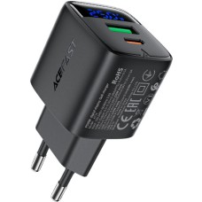 Мережевий зарядний пристрій (зарядка) Acefast A114 25 Вт, USB-C + USB-A, чорний