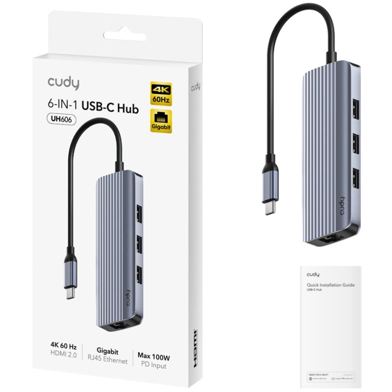 Хаб USB-C (док-станция) Cudy UH606 4K HDMI и PD до 100 Вт