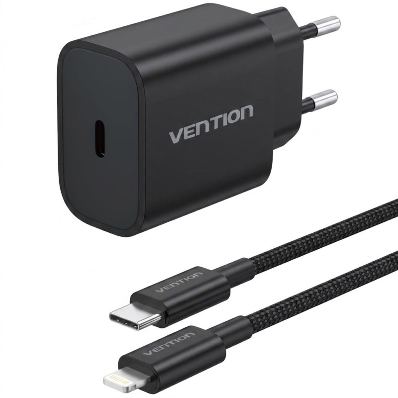Мережевий зарядний пристрій (зарядка) Vention 20 Вт з кабелем USB-C—Lightning