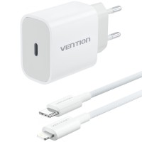 Мережевий зарядний пристрій (зарядка) Vention 20 Вт з кабелем USB-C—Lightning Мережевий зарядний пристрій (зарядка) Vention 20 Вт з кабелем USB-C—Lightning
