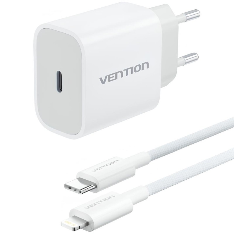 Мережевий зарядний пристрій (зарядка) Vention 20 Вт з кабелем USB-C—Lightning