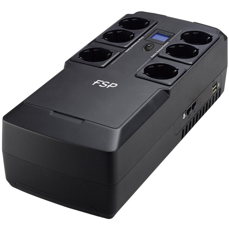 ДБЖ FSP NanoFit 800, 800ВА/480Вт, LCD, Schuko*6, USB +2хUSB для зарядки 5V/1A(Max.), AVR, RJ45
