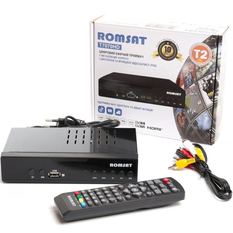 TV Тюнер Romsat T7070HD, DVB-T2, пульт ДУ