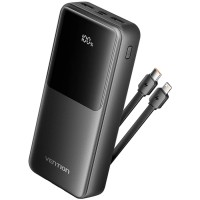 УМБ Vention 20000mAh 22.5W PD, Micro-USB/USB-C/2xUSB-A, built-in USB-C+Lightning Cables Black